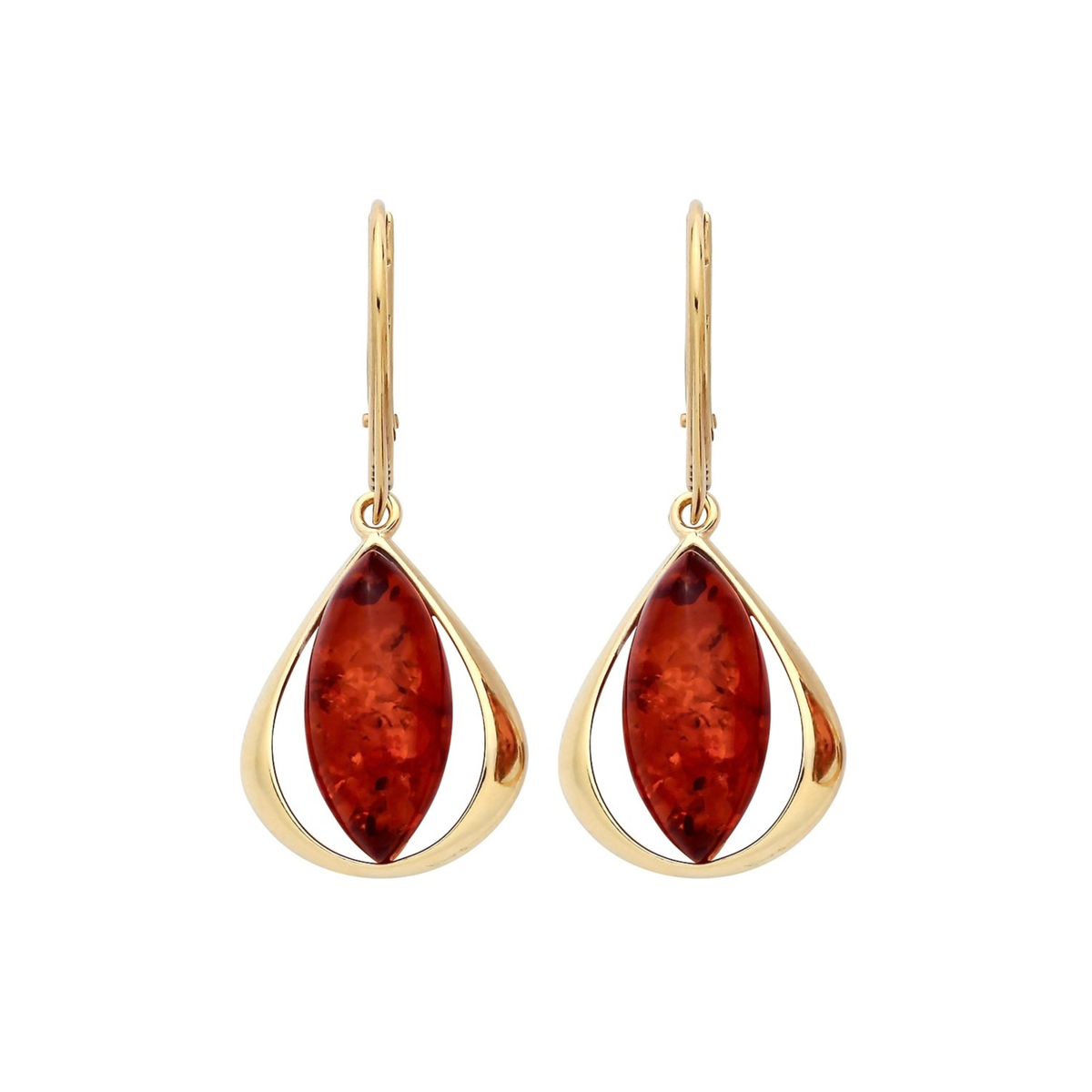 Gold Plated Sterling Silver Natural Baltic Amber Marquise Orbital Earrings