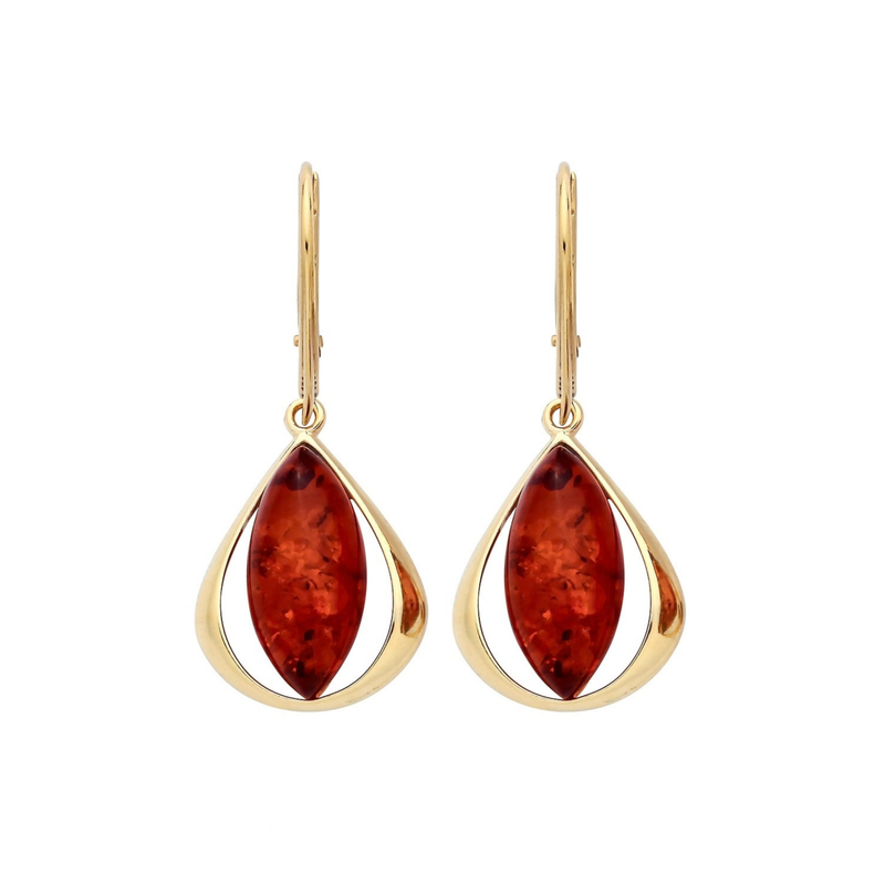 Gold Plated Sterling Silver Natural Baltic Amber Marquise Orbital Earrings