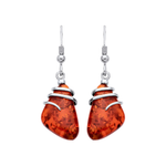 Sterling Silver Natural Baltic Amber Abstract Wave Drop Earrings