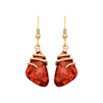 Gold Plated Sterling Silver Natural Baltic Amber Abstract Wave Drop Earrings