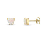 9ct Yellow Gold Heart Natural Opal Claw Stud Earrings