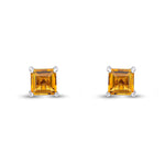 9ct White Gold Square Natural Citrine Claw Stud Earrings — 5mm