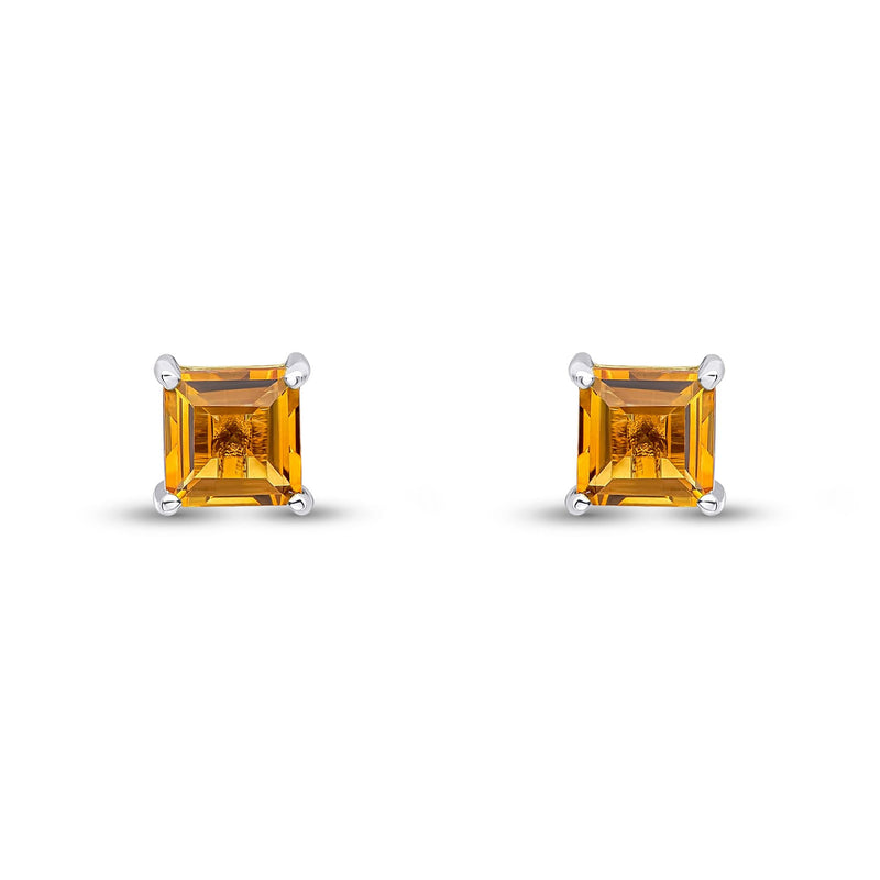 9ct White Gold Square Natural Citrine Claw Stud Earrings — 5mm