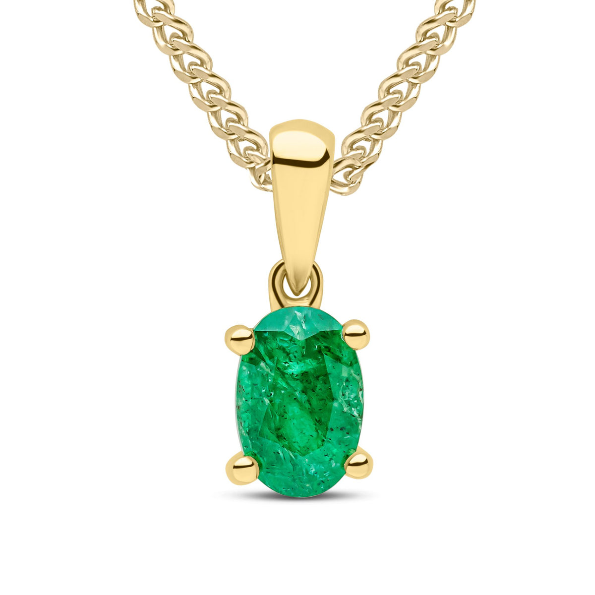 9ct Yellow Gold Oval Natural Emerald Claw Pendant — 6x4mm
