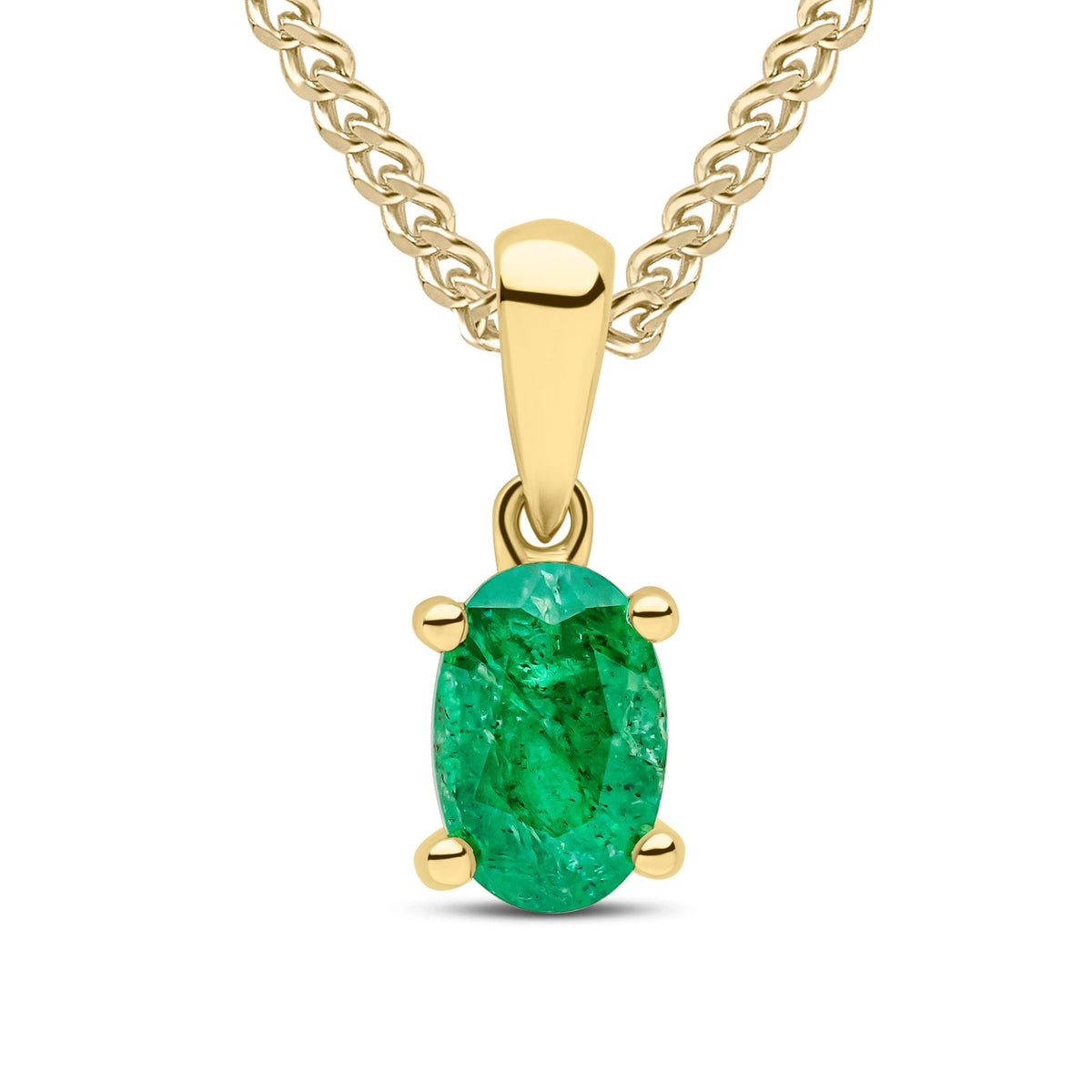 9ct Yellow Gold Oval Natural Emerald Claw Pendant — 6x4mm