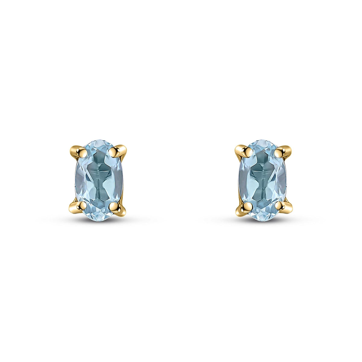 9ct Yellow Gold Oval Natural Aquamarine Claw Stud Earrings — 5x3mm