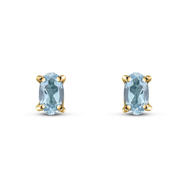 9ct Yellow Gold Oval Natural Aquamarine Claw Stud Earrings — 5x3mm