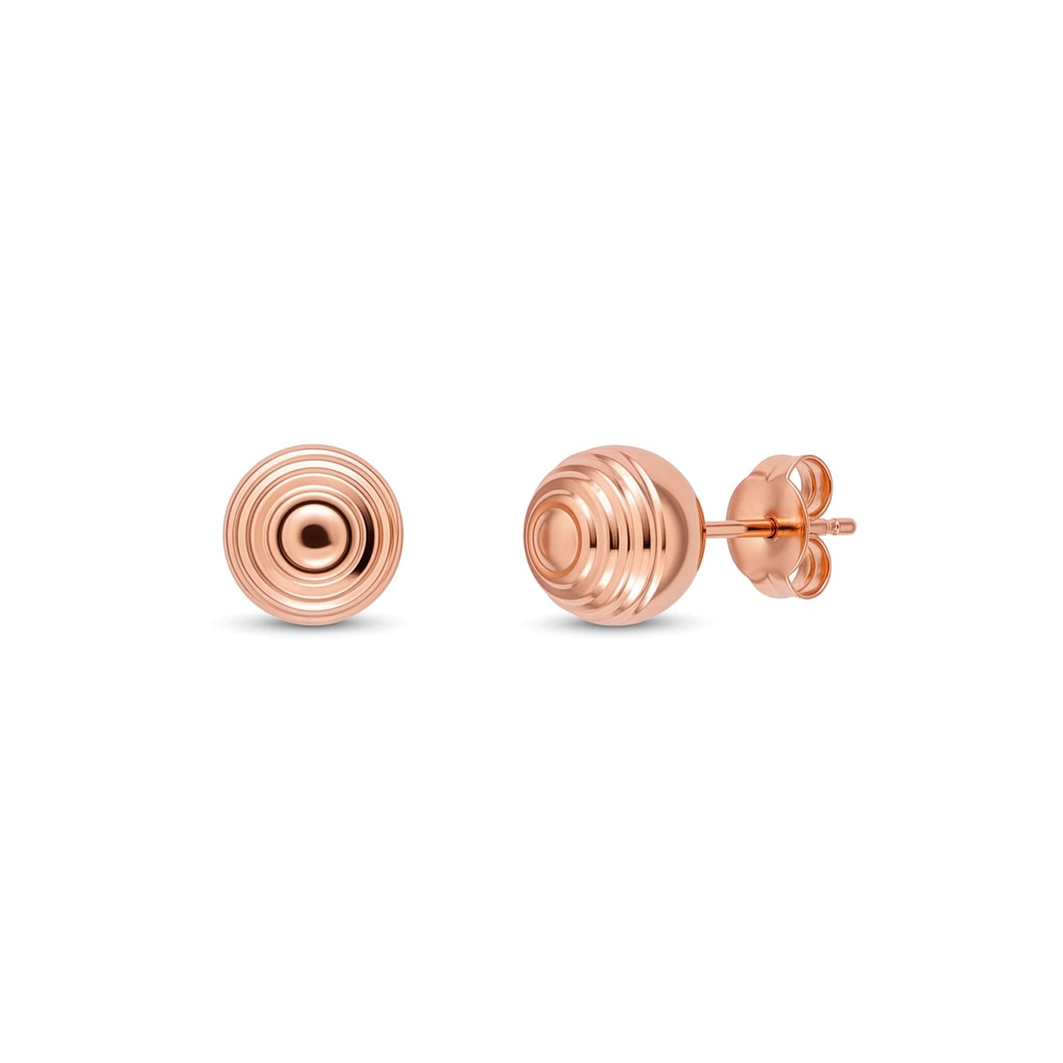9ct Rose Gold Ripple Disc Stud Earrings — 7mm