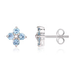 9ct White Gold Round Natural Aquamarine Four Stone Cluster Stud Earrings