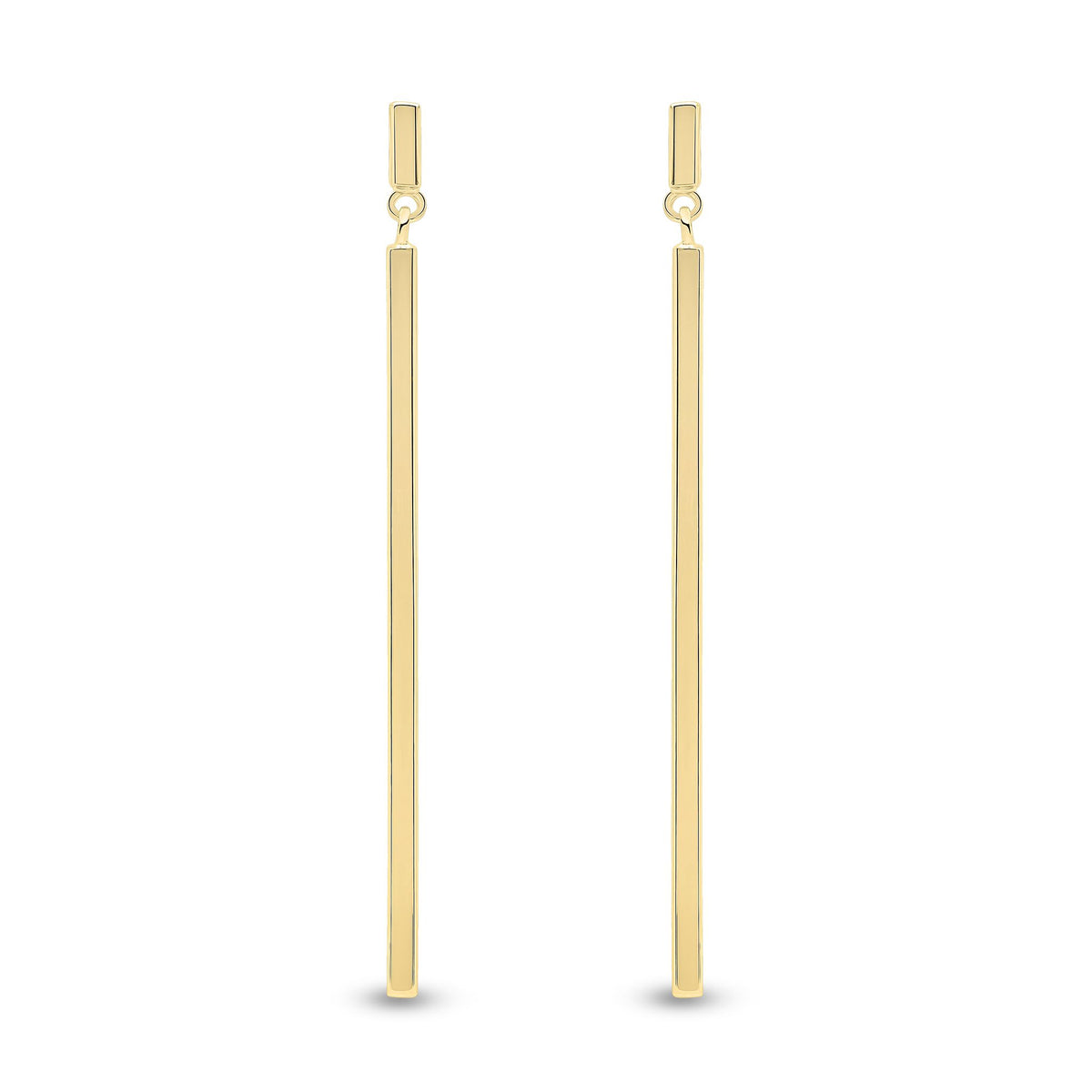 9ct Gold Polished Square Tube Bar Drop Earrings