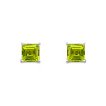 9ct White Gold Square Natural Peridot Claw Stud Earrings — 5mm