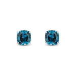9ct White Gold Cushion Natural London Blue Topaz Claw Stud Earrings — 8mm