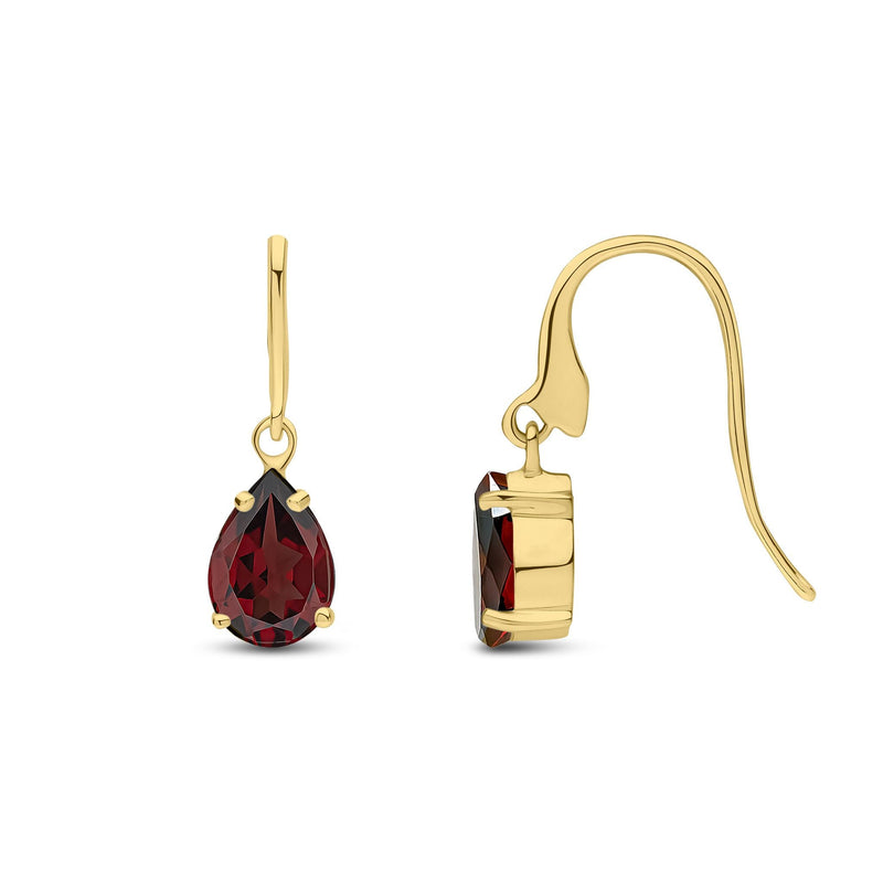 9ct Yellow Gold Pear Shaped Natural Garnet Claw Wire Hook Drop Earrings