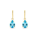 9ct Yellow Gold Pear Shaped Natural Swiss Blue Topaz Claw Wire Hook Drop Earrings