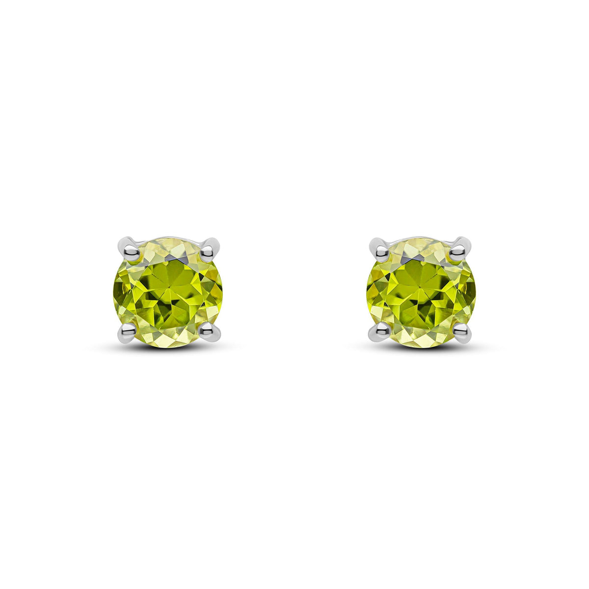 9ct White Gold Round Natural Peridot Claw Set Stud Earrings — 6mm