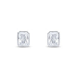9ct White Gold Octagonal Emerald Cut Cubic Zirconia CZ Rubover Stud Earrings — 7x5mm