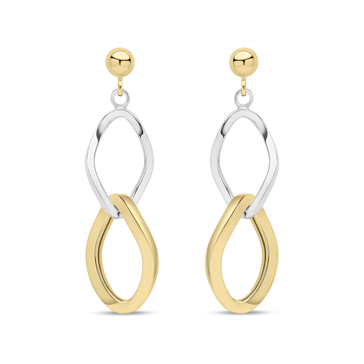 9ct Yellow & White Gold Double Marquise Drop Earrings — 36mm