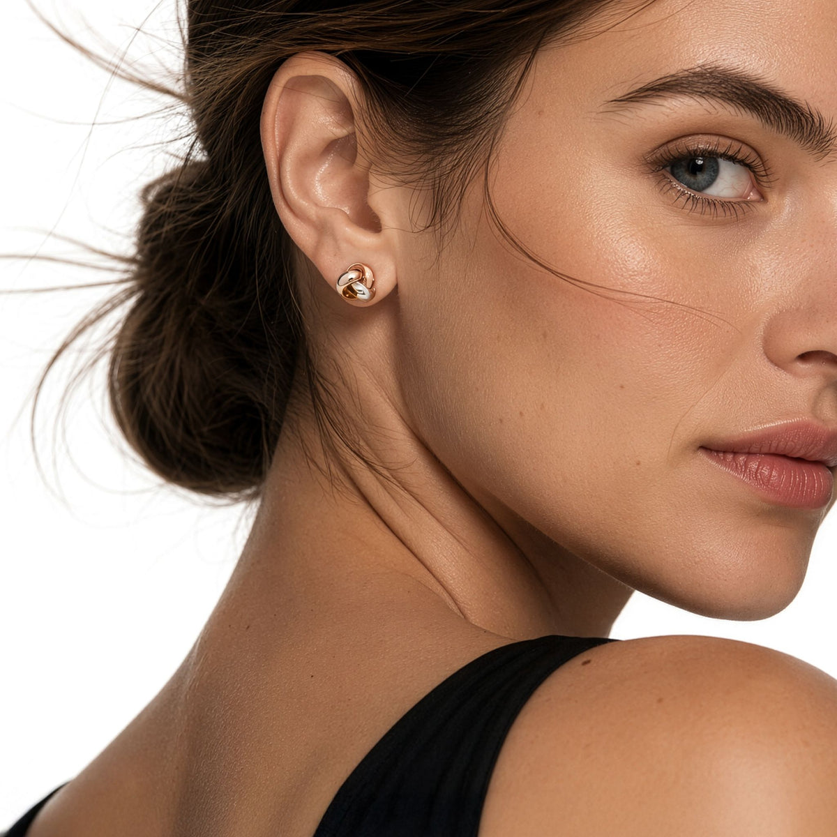 18ct Three Tone Yellow, White and Rose Gold Polished Domed Knot Stud Earrings