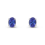 9ct White Gold Oval Natural Tanzanite Claw Stud Earrings — 7x5mm