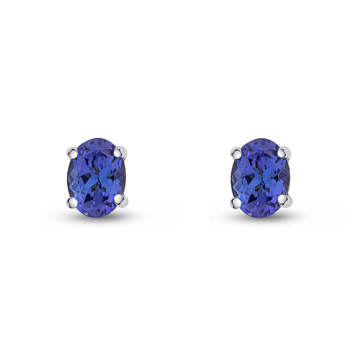9ct White Gold Oval Natural Tanzanite Claw Stud Earrings — 7x5mm