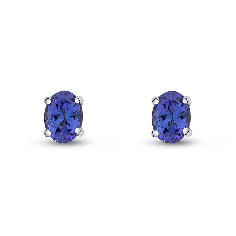9ct White Gold Oval Natural Tanzanite Claw Stud Earrings — 7x5mm
