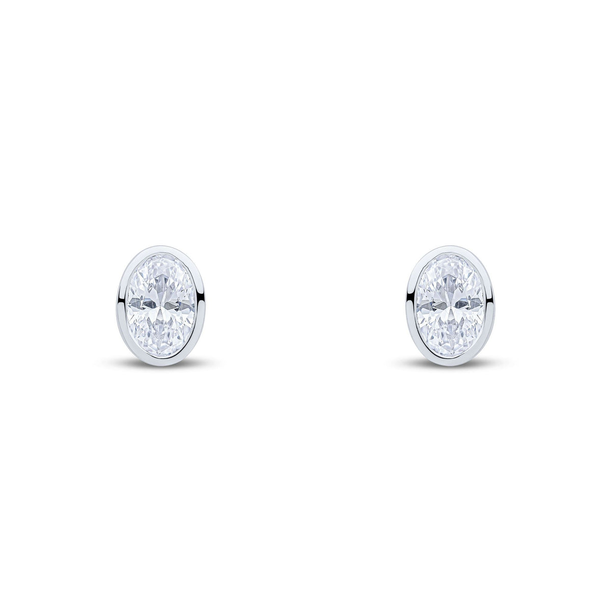 9ct White Gold Oval Cubic Zirconia CZ Rubover Stud Earrings — 6x4mm