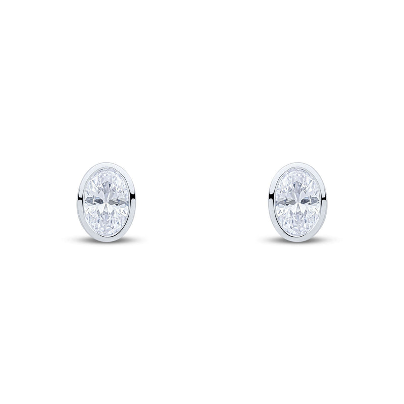 9ct White Gold Oval Cubic Zirconia CZ Rubover Stud Earrings — 6x4mm