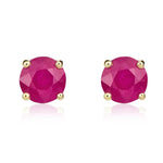 9ct Yellow Gold Round Natural Ruby Claw Stud Earrings — 5mm