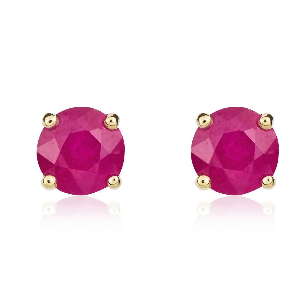 9ct Yellow Gold Round Natural Ruby Claw Stud Earrings — 5mm