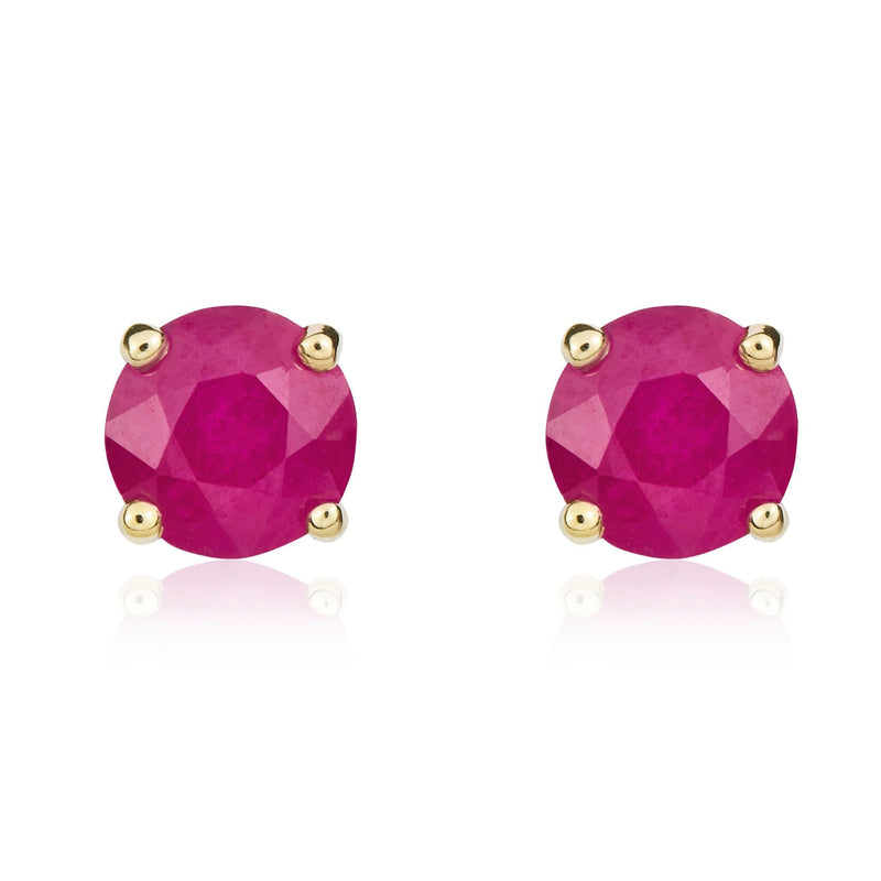 9ct Yellow Gold Round Natural Ruby Claw Stud Earrings — 5mm