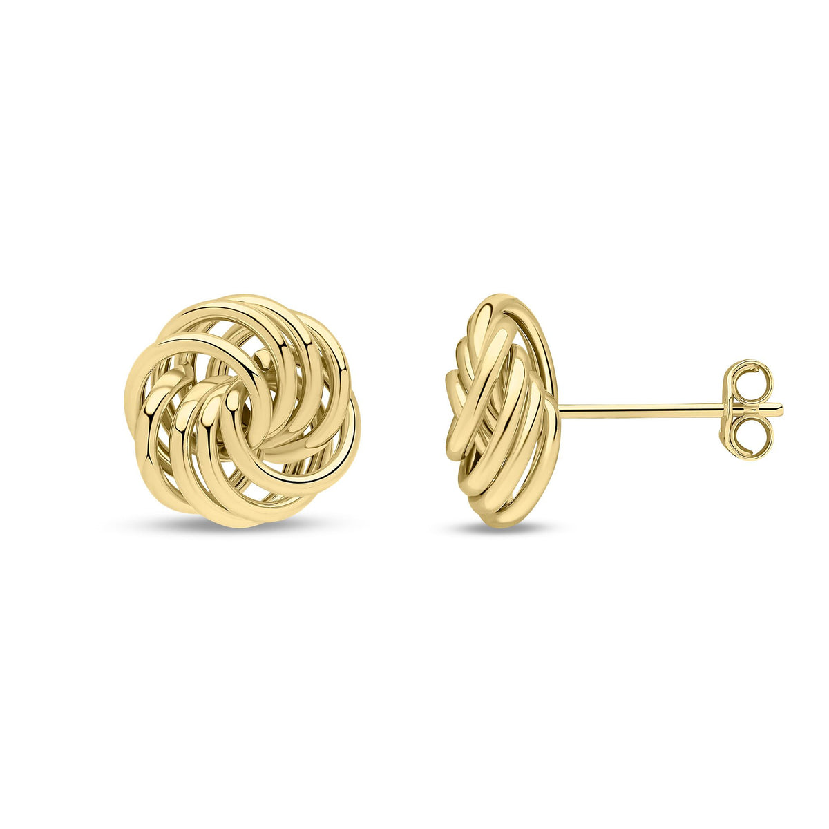 9ct Yellow Gold Interlocking Knot Stud Earrings — 10mm