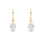 9ct Yellow Gold Oval Cubic Zirconia CZ Claw Hook Wire Drop Earrings — 7x5mm