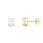 9ct Yellow Gold Oval Natural Opal Claw Stud Earrings — 7x5mm