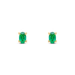9ct Yellow Gold Oval Natural Emerald Claw Stud Earrings — 5x3mm