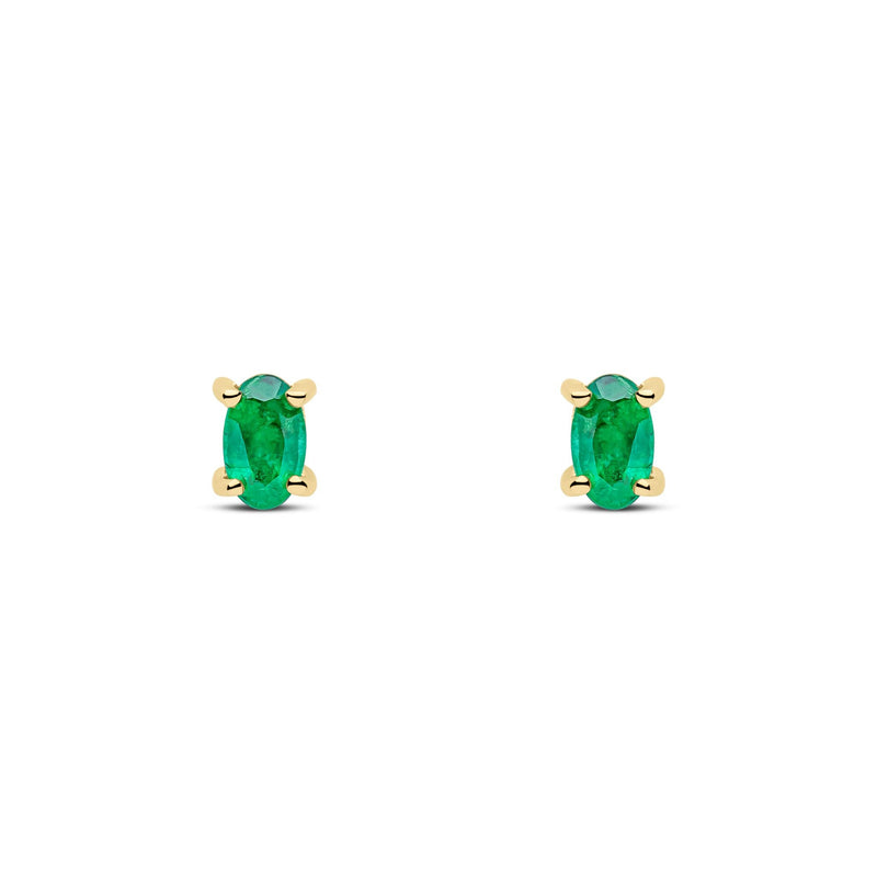 9ct Yellow Gold Oval Natural Emerald Claw Stud Earrings — 5x3mm