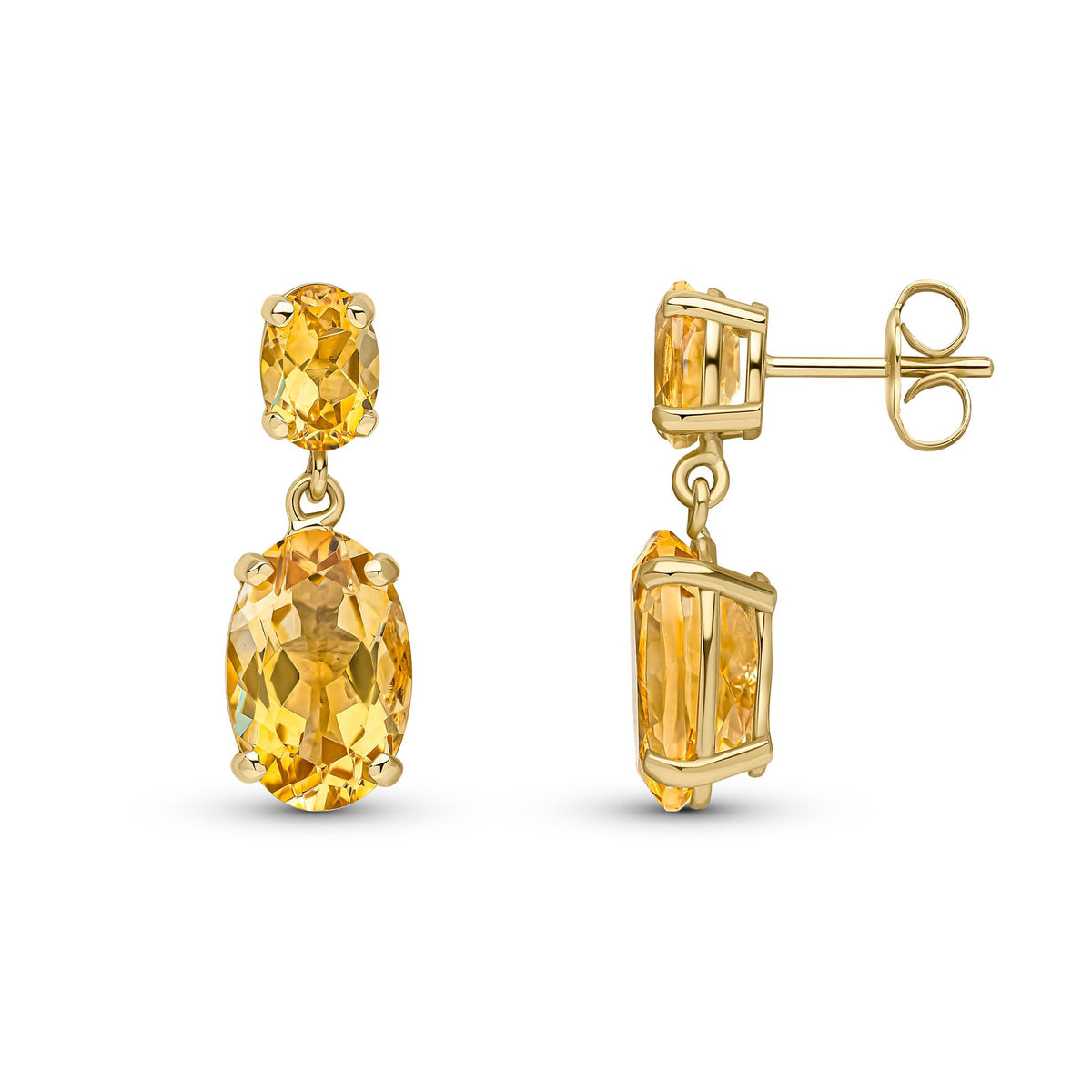 9ct Yellow Gold Oval Two Stone Claw Drop Earrings