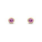 9ct Yellow Gold Round Natural Pink Sapphire Rubover Stud Earrings — 3mm