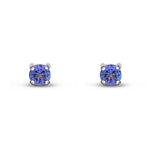 9ct White Gold Round Natural Tanzanite Claw Stud Earrings — 4mm