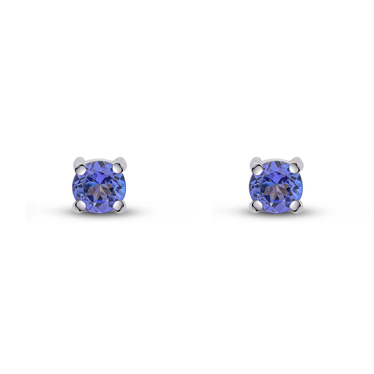 9ct White Gold Round Natural Tanzanite Claw Stud Earrings — 4mm