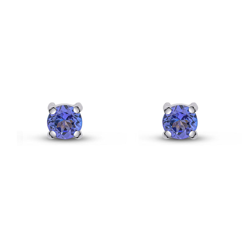 9ct White Gold Round Natural Tanzanite Claw Stud Earrings — 4mm