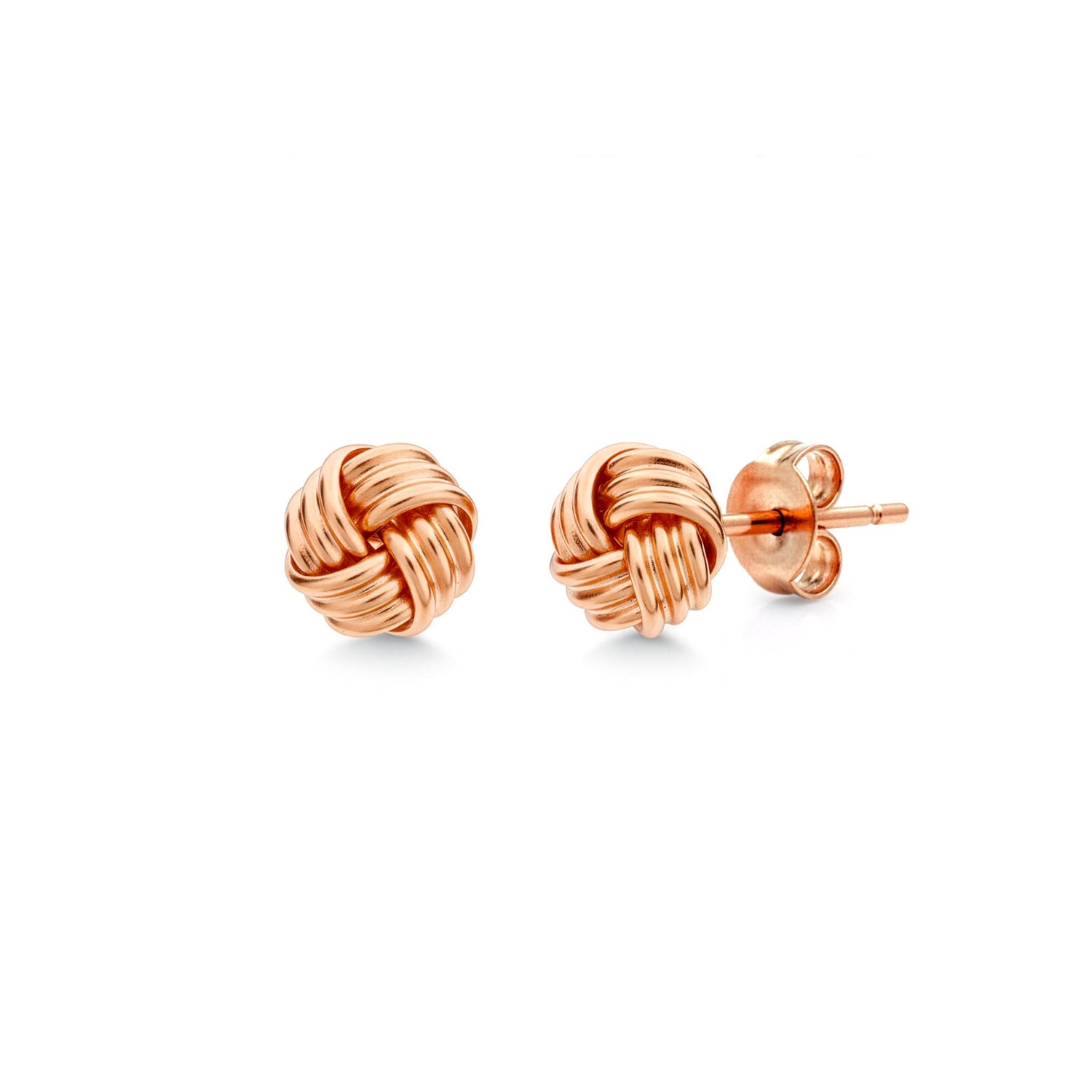 9ct Rose Gold Polished 4-Strand Ribbed Knot Stud Earrings — 8mm