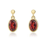 9ct Yellow Gold Oval Natural Garnet Rubover Drop Earrings — 6x4mm