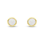 9ct Yellow Gold Round Natural Opal Rubover Stud Earrings — 6mm