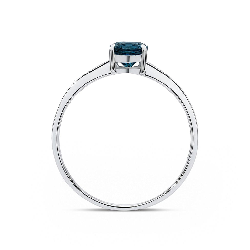9ct White Gold Oval Natural London Blue Topaz Claw Single Stone Ring — 7x5mm