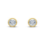 9ct Yellow Gold Round Natural Aquamarine Rubover Stud Earrings — 6mm