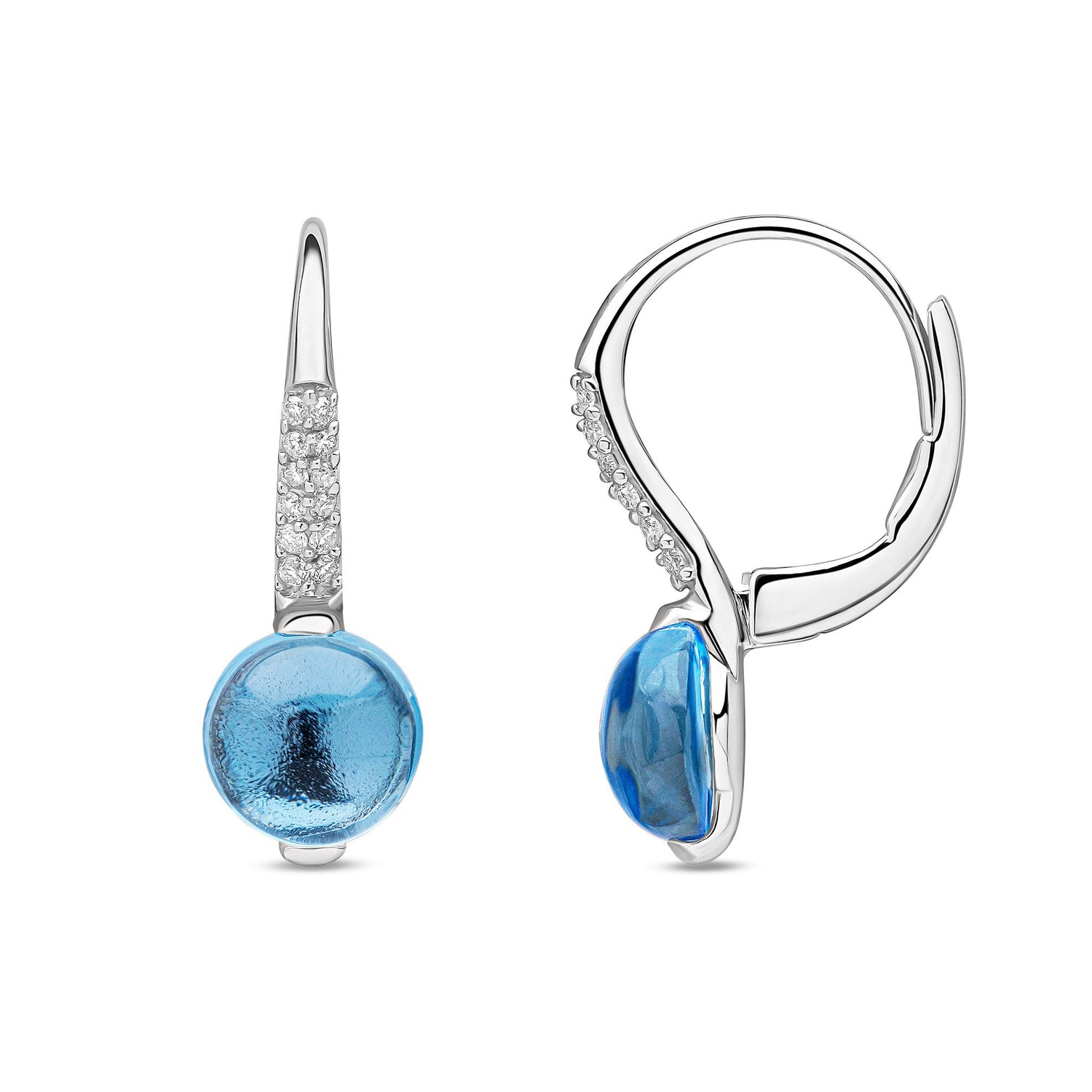 9ct White Gold Natural Round Blue Topaz and Diamond Drop Earrings