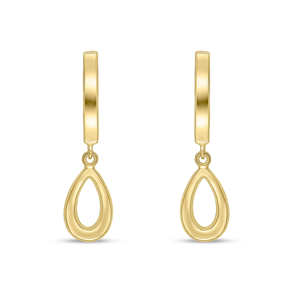 9ct Yellow Gold Polished Curved Bar and Open Pear Shape Drop Earrings