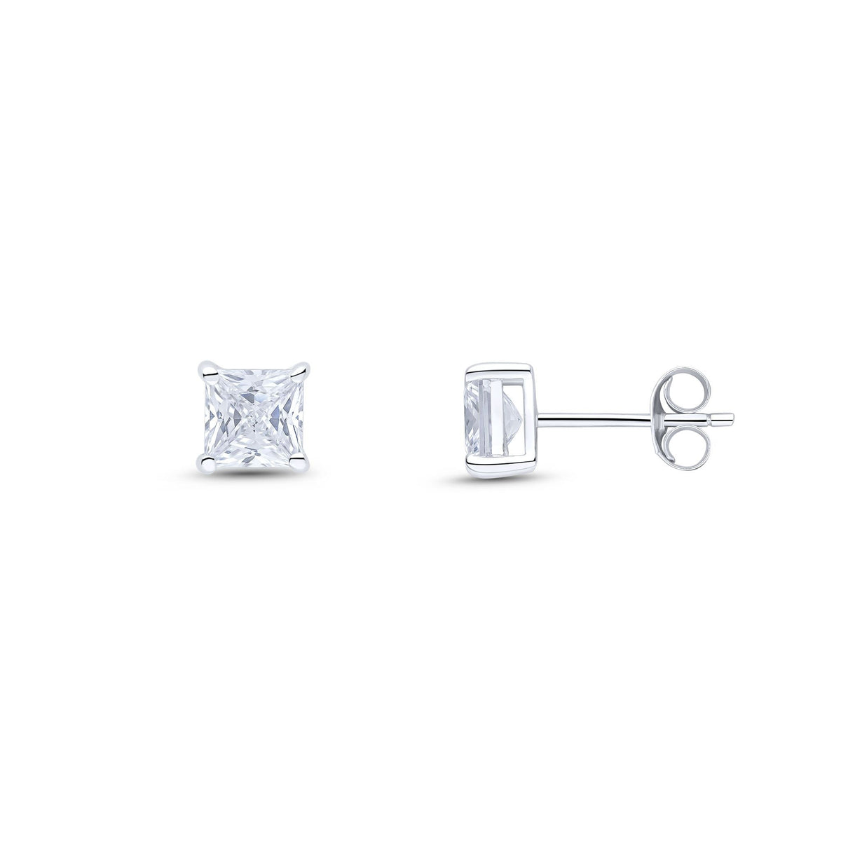 9ct White Gold Square Cubic Zirconia CZ Claw Stud Earrings — 5mm