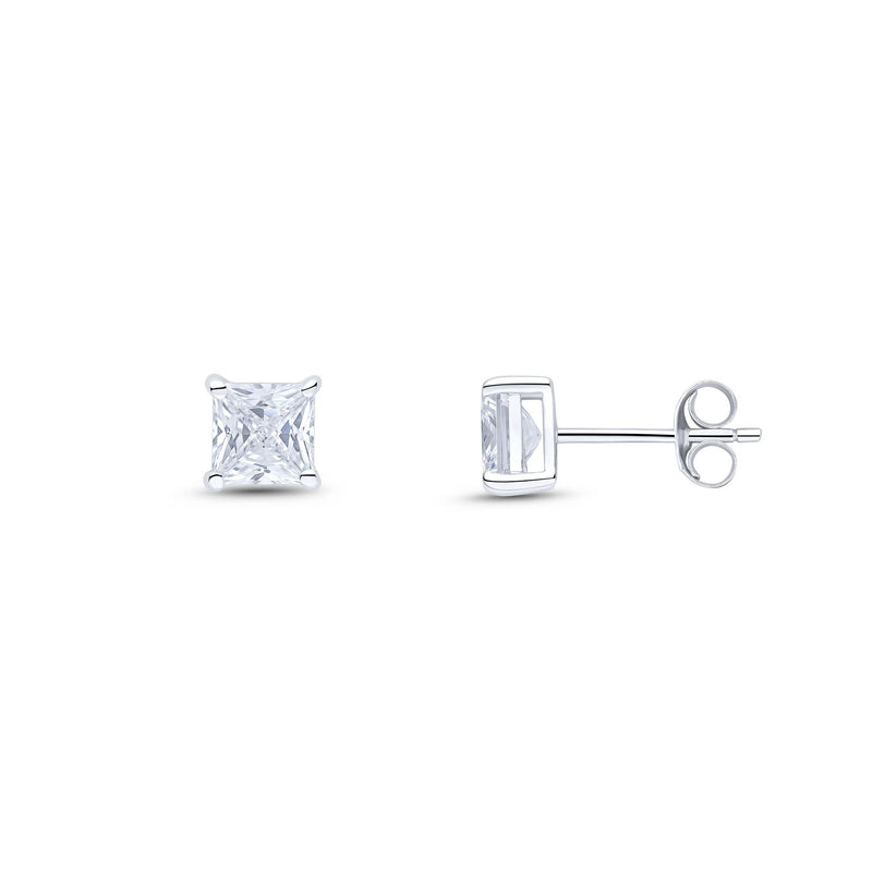 9ct White Gold Square Cubic Zirconia CZ Claw Stud Earrings — 5mm