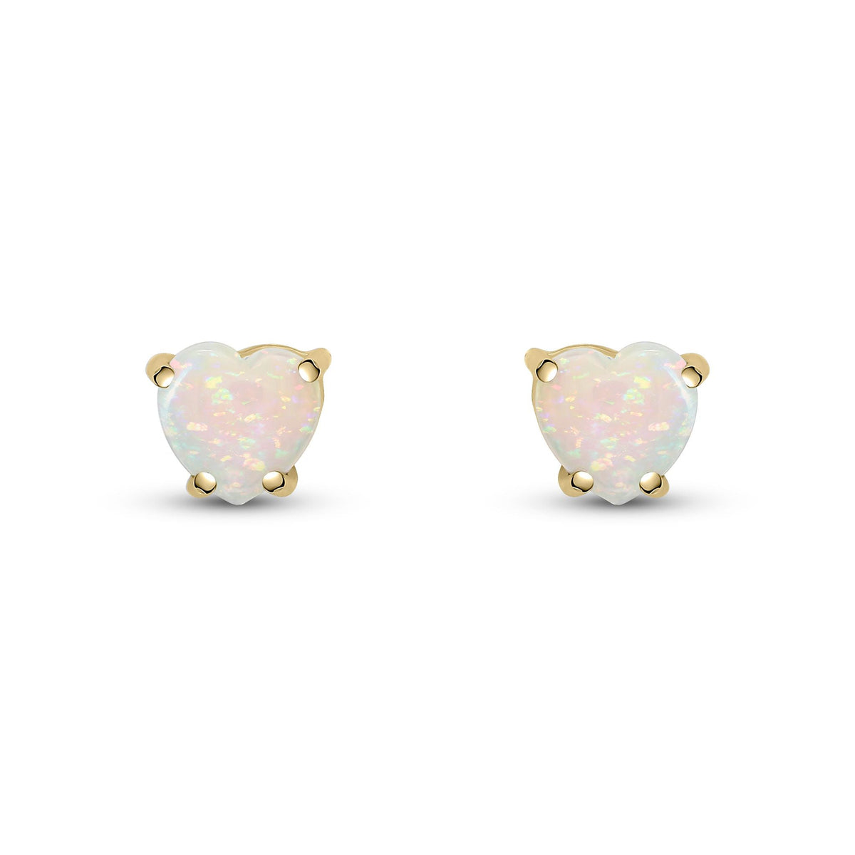 9ct Yellow Gold Heart Natural Opal Claw Stud Earrings